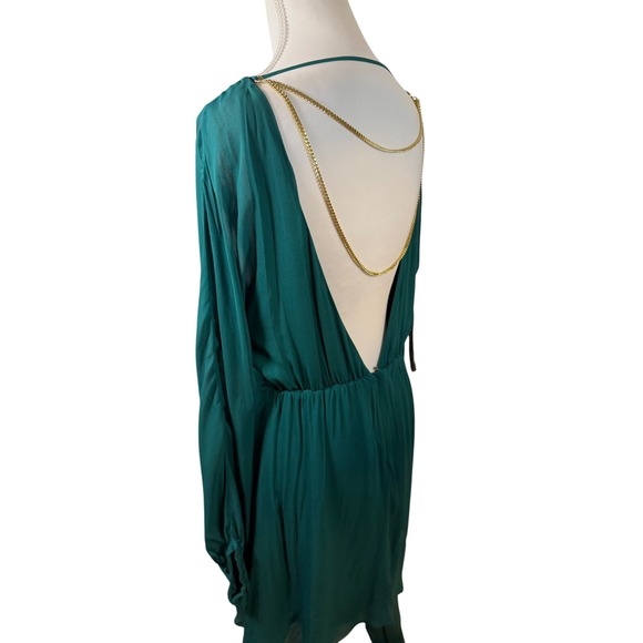Patrizia Pepe Sera‎ Hypnotic Green Open Back Gold Chain High-Low Dress IT 42 NEW - Picture 8 of 13